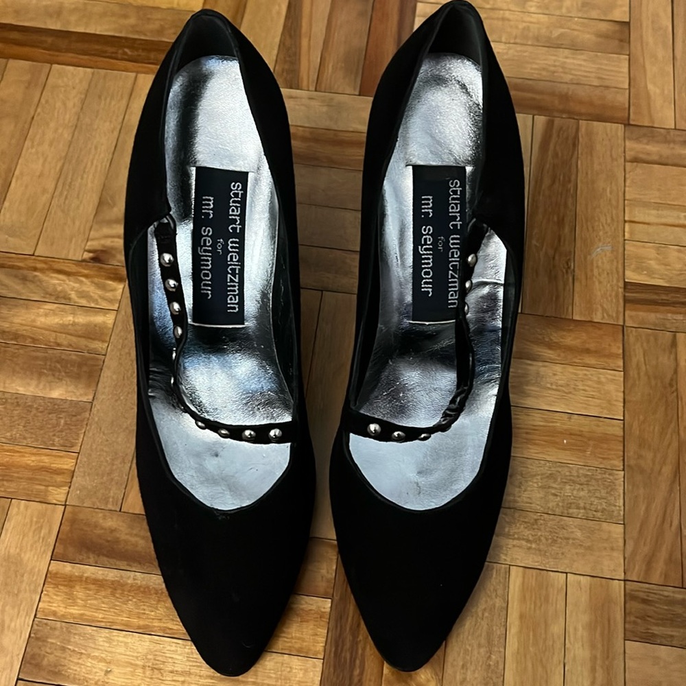 Stuart Weitzman silver and black studded heels